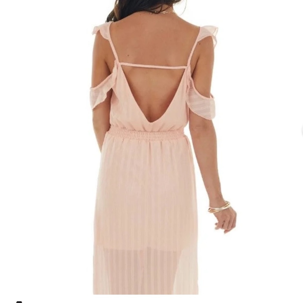 Peach Love California Apricot Cold Shoulder High Low Dress with Ruffles - Picture 3 of 7